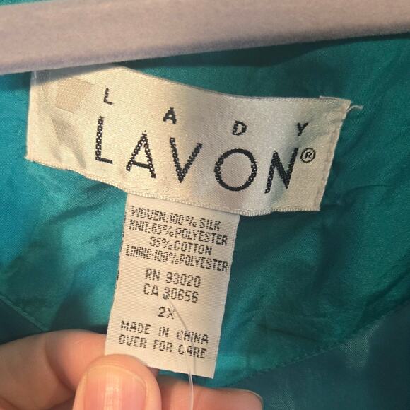 Lady Lavon Vintage Silk-Blend Jacket – Size 2X | Teal Blue [0398] - Picture 6 of 8